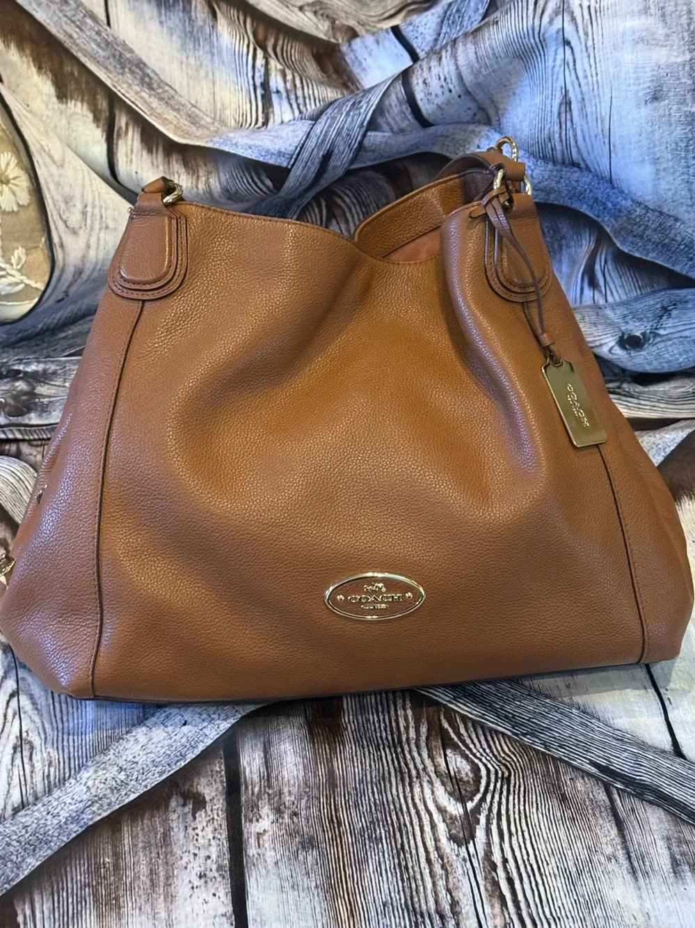 COACH Edie 31 Brown Leather Shoulder Tote